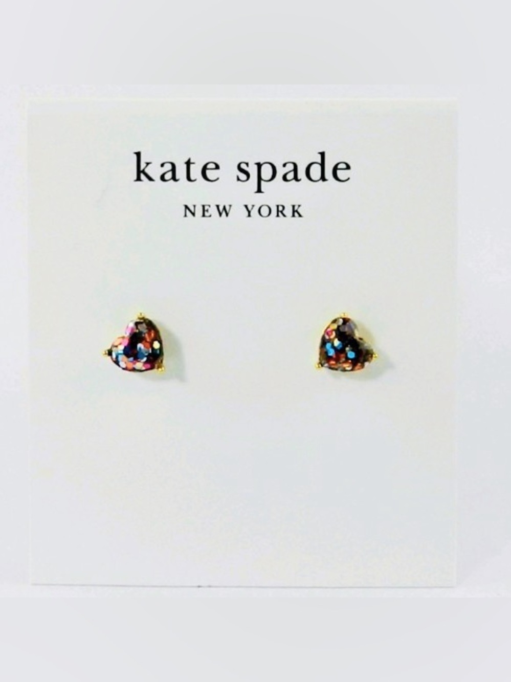 Kate Spade Heart Earrings Multicolor Crystal Studs Gold Tone NWT - Picture 4 of 5